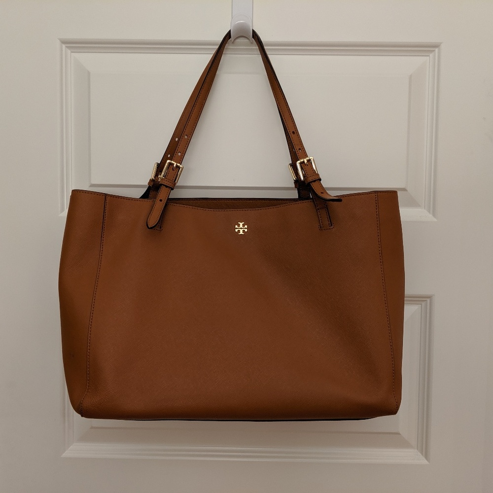 Tory Burch York Buckle Brown Saffiano Leather Tote